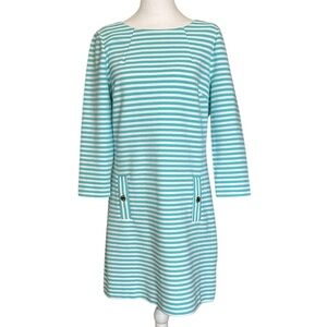 Lilly Pulitzer Women’s Shift Dress Blue Stripe Stretch 3/4 Sleeve Size L Retro